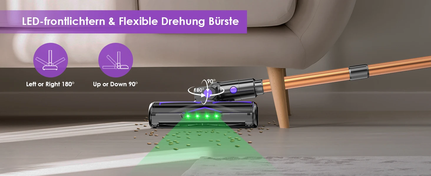 Vortisys V2 Cordless Vacuum Cleaner, 500W Brushless Motor, 36V/2200mAh Battery, Suitable for Floor, Carpet, Sofa, Mattress