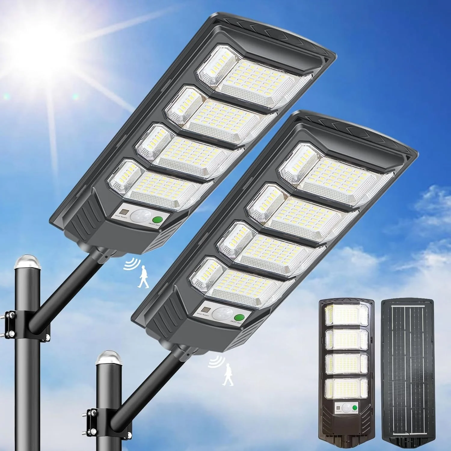 1/2pcs Solar Light Commercial LED Outdoor Dusk To Dawn Solar Street Light Road Area Lamp Waterproof Backyard Security Lighting
