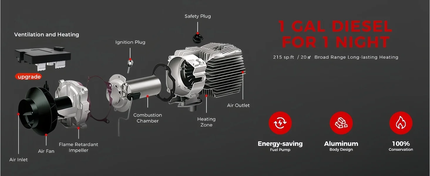8KW 12V&24V&110-240V Diesel Air Heater With Bluetooth App,LCD Switch,24Hours Timing For Car Trailer Truck Diesel Parking Heater