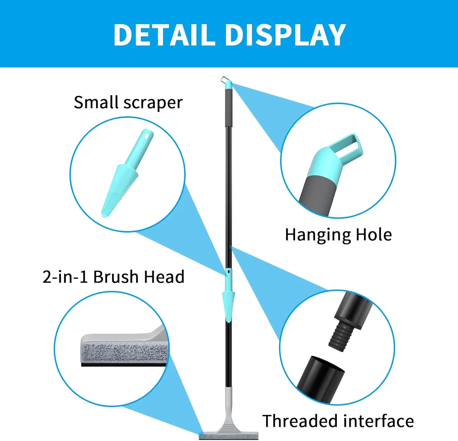 Long Handle 2 IN1 Floor Squeegee and Clean, Microfiber Rubber Squeegee Combo Household Floor Wiper with 154cm For Wall Cleaning