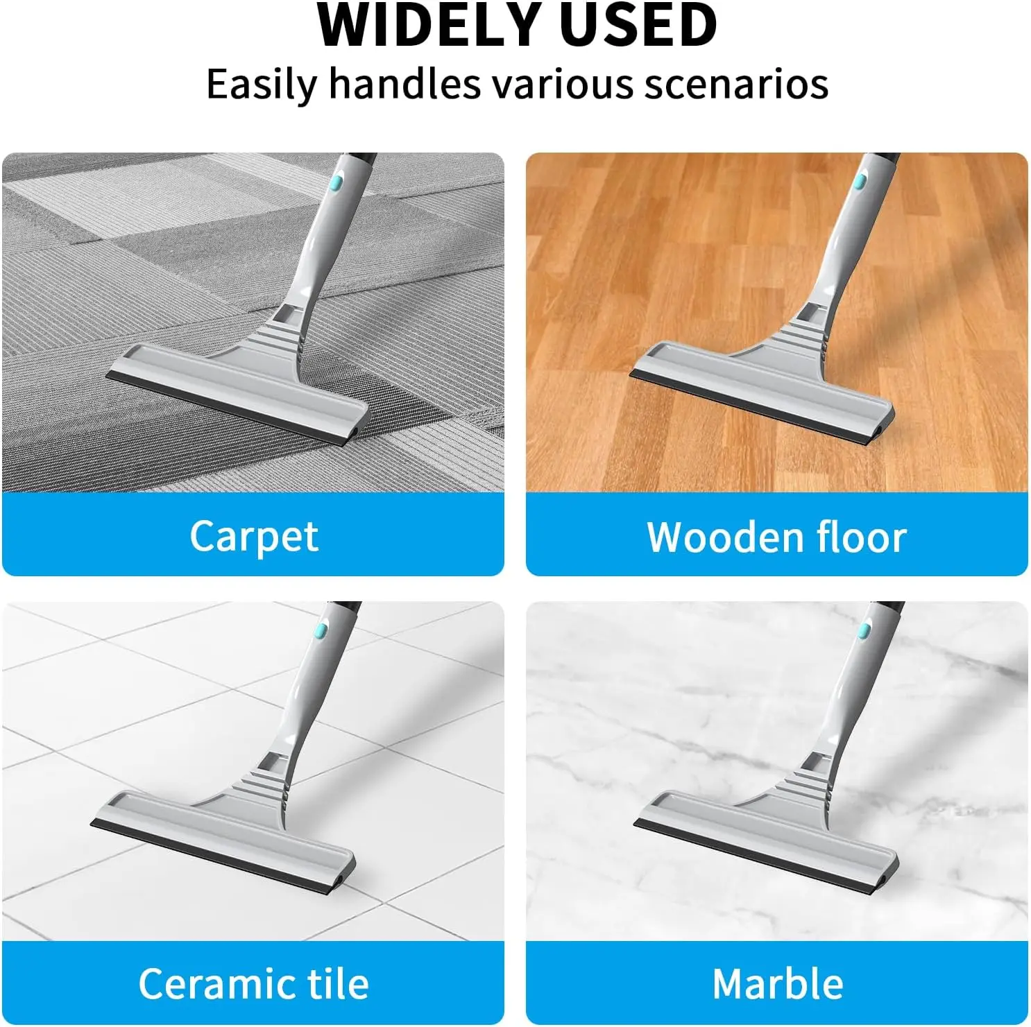 Long Handle 2 IN1 Floor Squeegee and Clean, Microfiber Rubber Squeegee Combo Household Floor Wiper with 154cm For Wall Cleaning