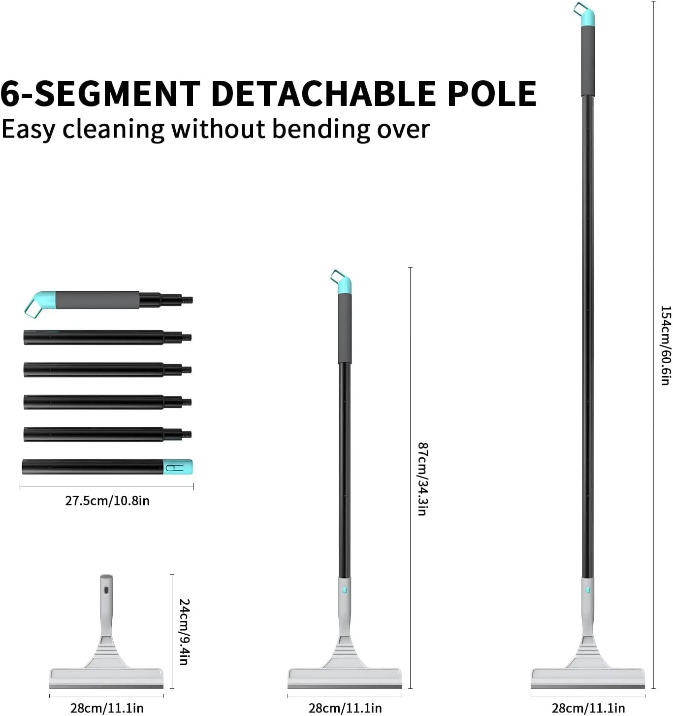Long Handle 2 IN1 Floor Squeegee and Clean, Microfiber Rubber Squeegee Combo Household Floor Wiper with 154cm For Wall Cleaning