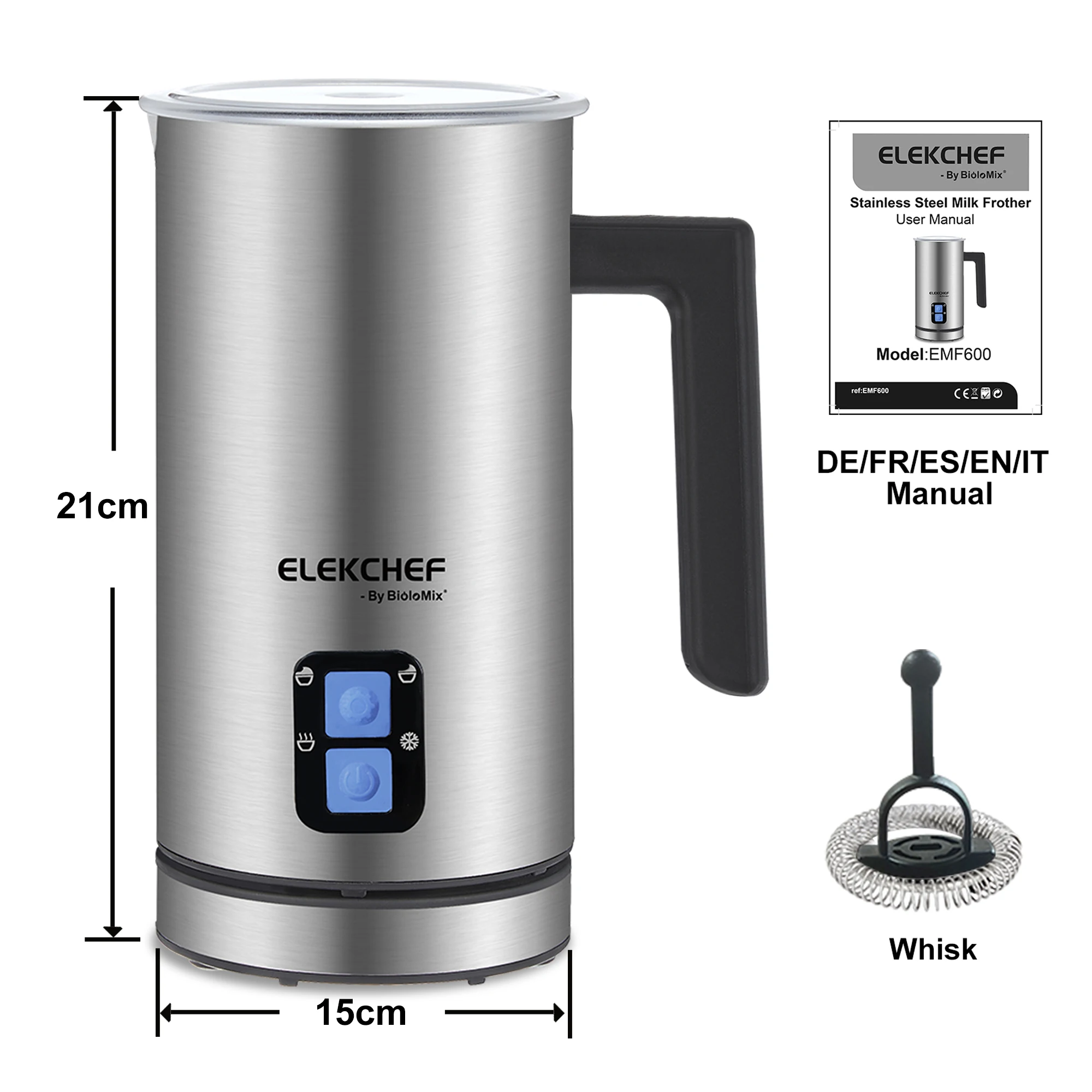 BioloMix Automatic Milk Frother & Warmer – 4-in-1 Coffee Frother for Hot/Cold Foam, Latte & Cappuccino