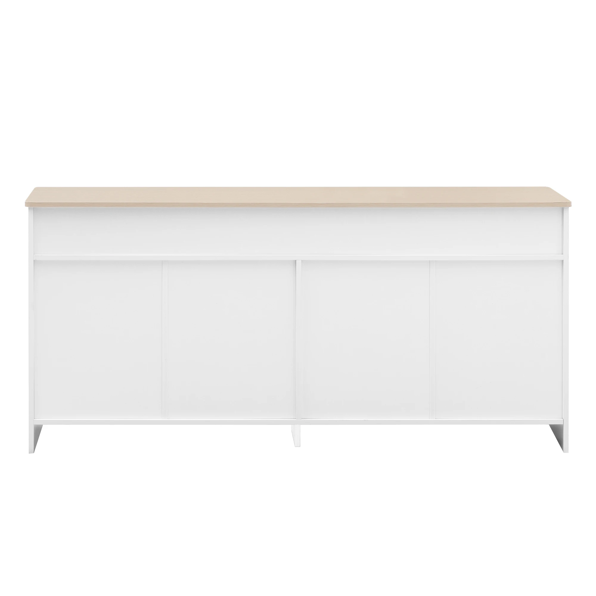 Sideboard with white wood carving, four doors, with three drawers, living room, dining room. Wood color and white