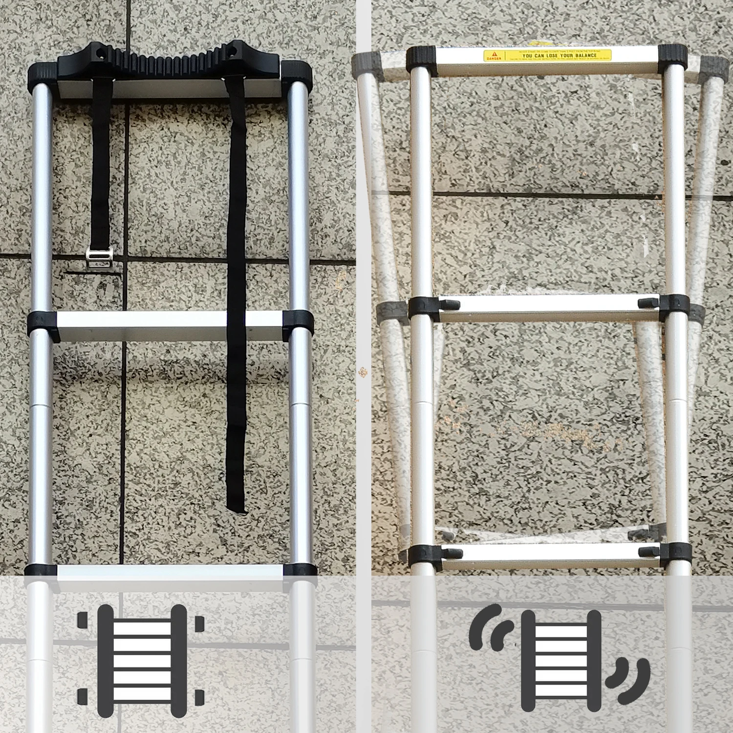 Telescopic Ladder Aluminium Folding Ladder Extension Portable Lightweight with EN131 Certified Max Loading 150kg 3.9m/5.1m/6.3m