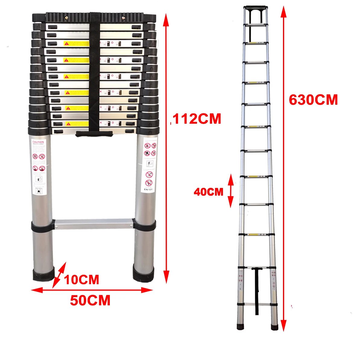 Telescopic Ladder Aluminium Folding Ladder Extension Portable Lightweight with EN131 Certified Max Loading 150kg 3.9m/5.1m/6.3m