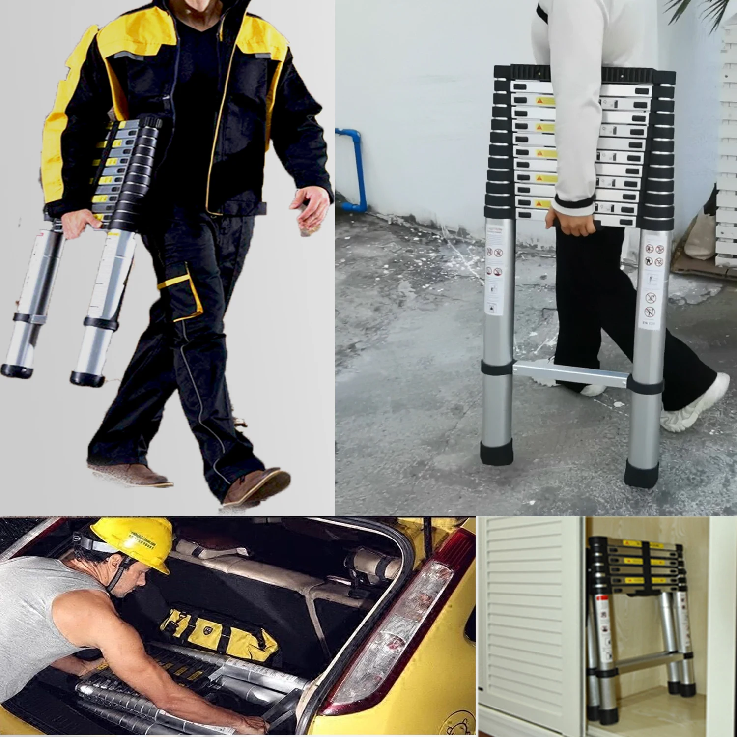 Telescopic Ladder Aluminium Folding Ladder Extension Portable Lightweight with EN131 Certified Max Loading 150kg 3.9m/5.1m/6.3m