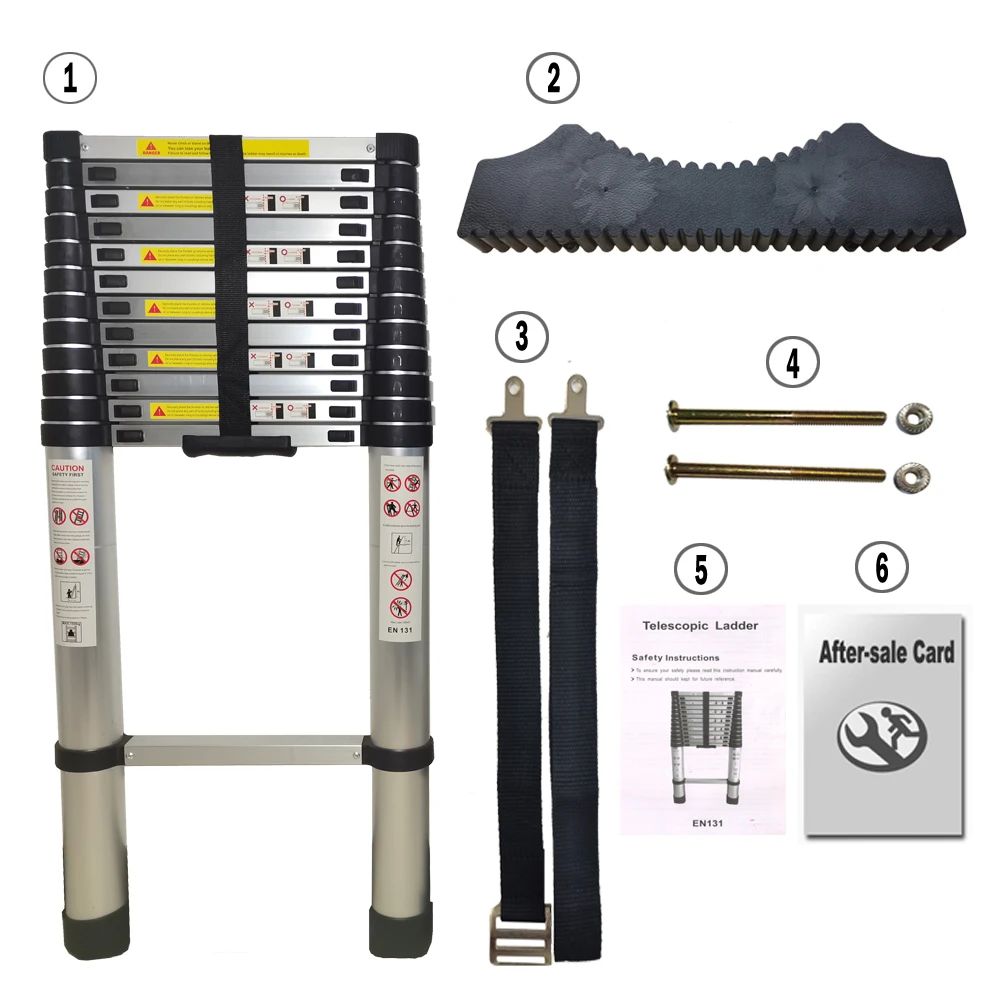Telescopic Ladder Aluminium Folding Ladder Extension Portable Lightweight with EN131 Certified Max Loading 150kg 3.9m/5.1m/6.3m