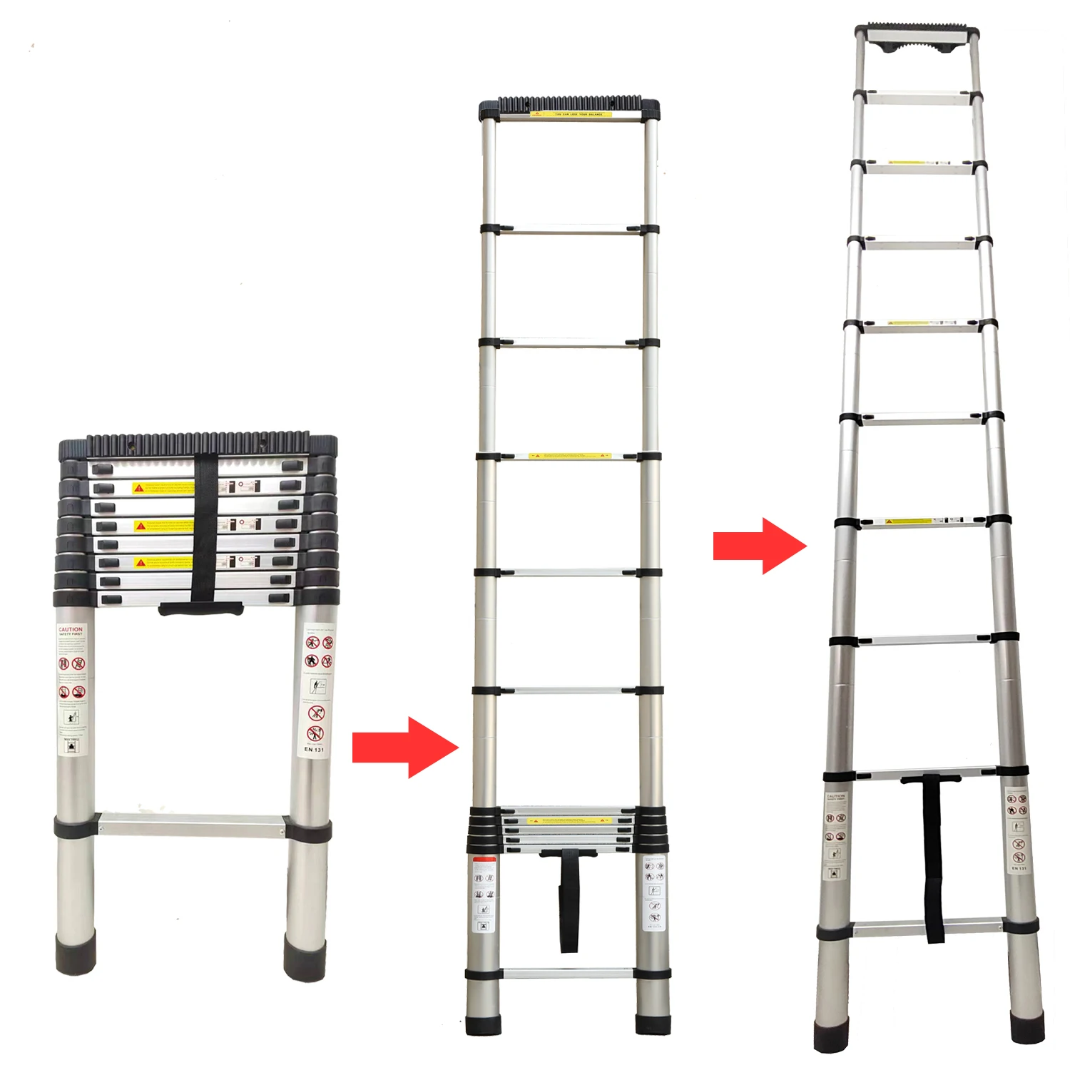 Telescopic Ladder Aluminium Folding Ladder Extension Portable Lightweight with EN131 Certified Max Loading 150kg 3.9m/5.1m/6.3m