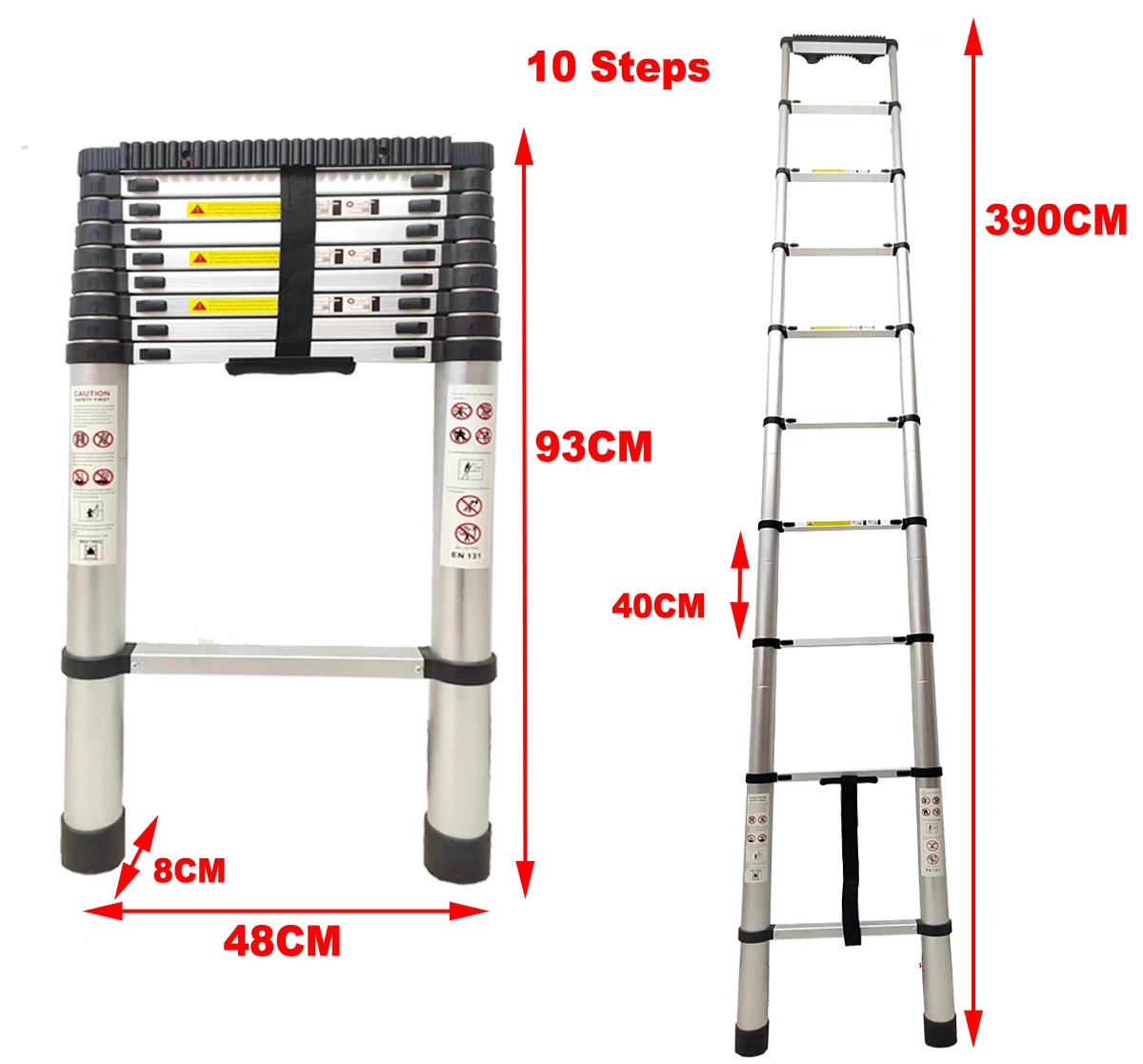 Telescopic Ladder Aluminium Folding Ladder Extension Portable Lightweight with EN131 Certified Max Loading 150kg 3.9m/5.1m/6.3m