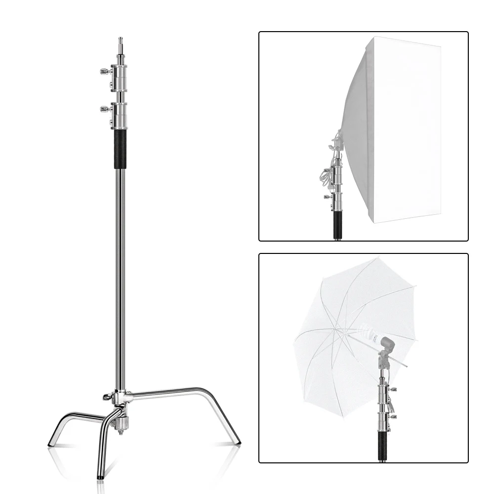 SH 2.6M Black Stainless Steel Century Foldable Light Stand Tripod Cantilever Photography C-Stand For Spot Light Softbox