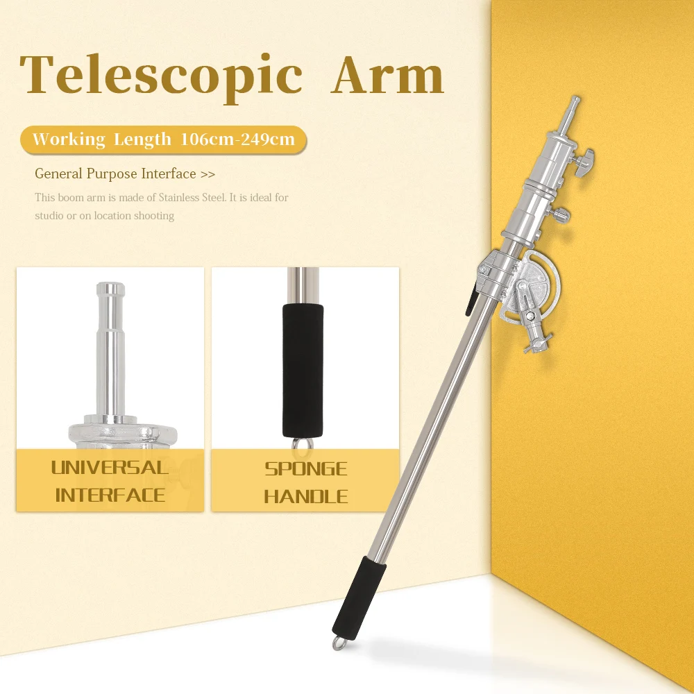 SH 2.6M Black Stainless Steel Century Foldable Light Stand Tripod Cantilever Photography C-Stand For Spot Light Softbox