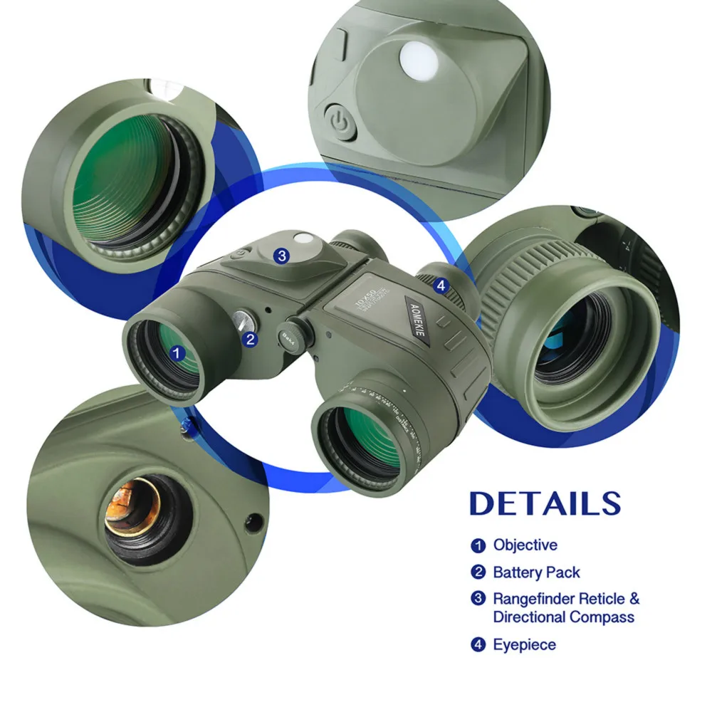 Marine Binoculars for Adults 10x50 Waterproof Binoculars with Rangefinder Compass for Birdwatching Hunting