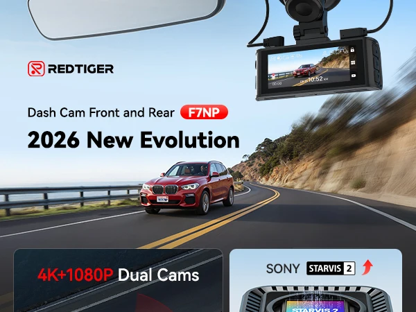REDTIGER F7NP 4K+1080P Dash Camera for Cars 3.18” IPS Screen Built-in WiFi GPS Mini Dash Cam Recorder Dvr for 24H Parking Mode