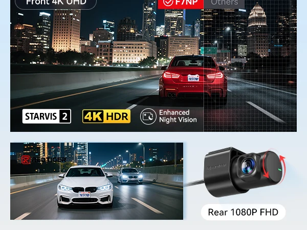 REDTIGER F7NP 4K+1080P Dash Camera for Cars 3.18” IPS Screen Built-in WiFi GPS Mini Dash Cam Recorder Dvr for 24H Parking Mode