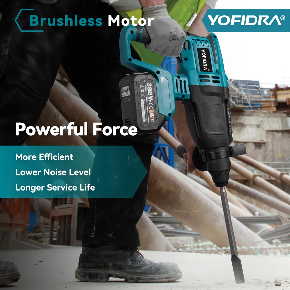 YOFIDRA 26MM Brushless Electric Hammer Drill Multifunctional Rotary Cordless Rechargeable Power Tools For Makita 18V Battery Pin