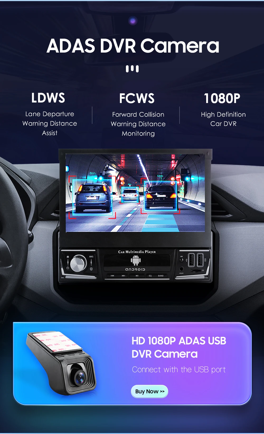 Hizpo 7 Inch Android Universal 1din Car Radio CarPlay GPS Navigation Intelligent Systems 1 Din Stereo Manual Retractable Screen
