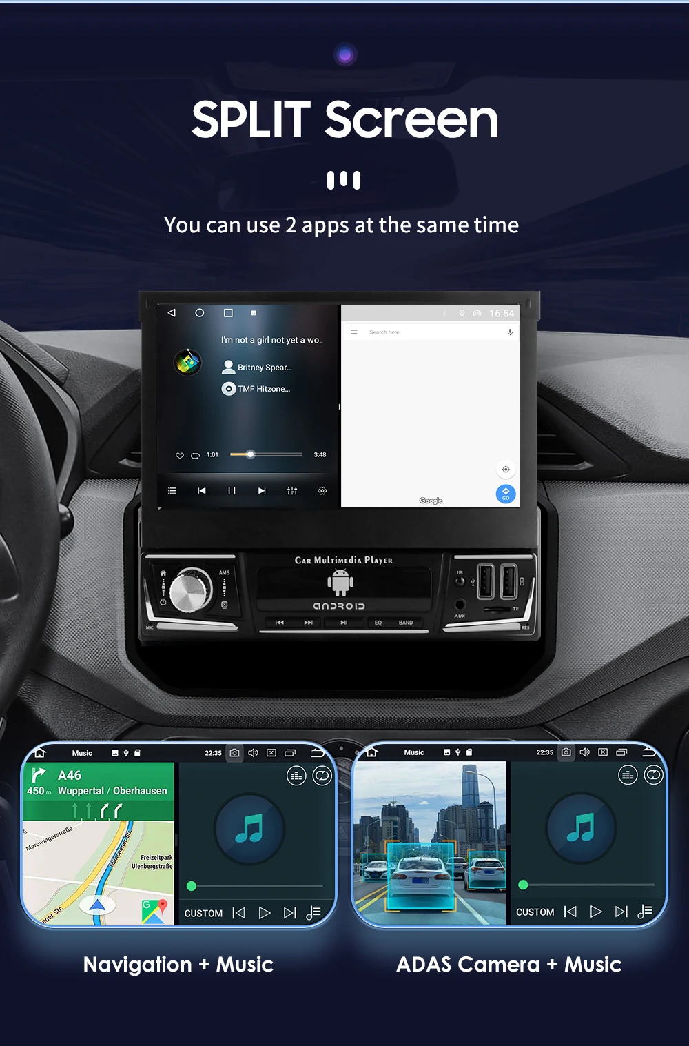 Hizpo 7 Inch Android Universal 1din Car Radio CarPlay GPS Navigation Intelligent Systems 1 Din Stereo Manual Retractable Screen