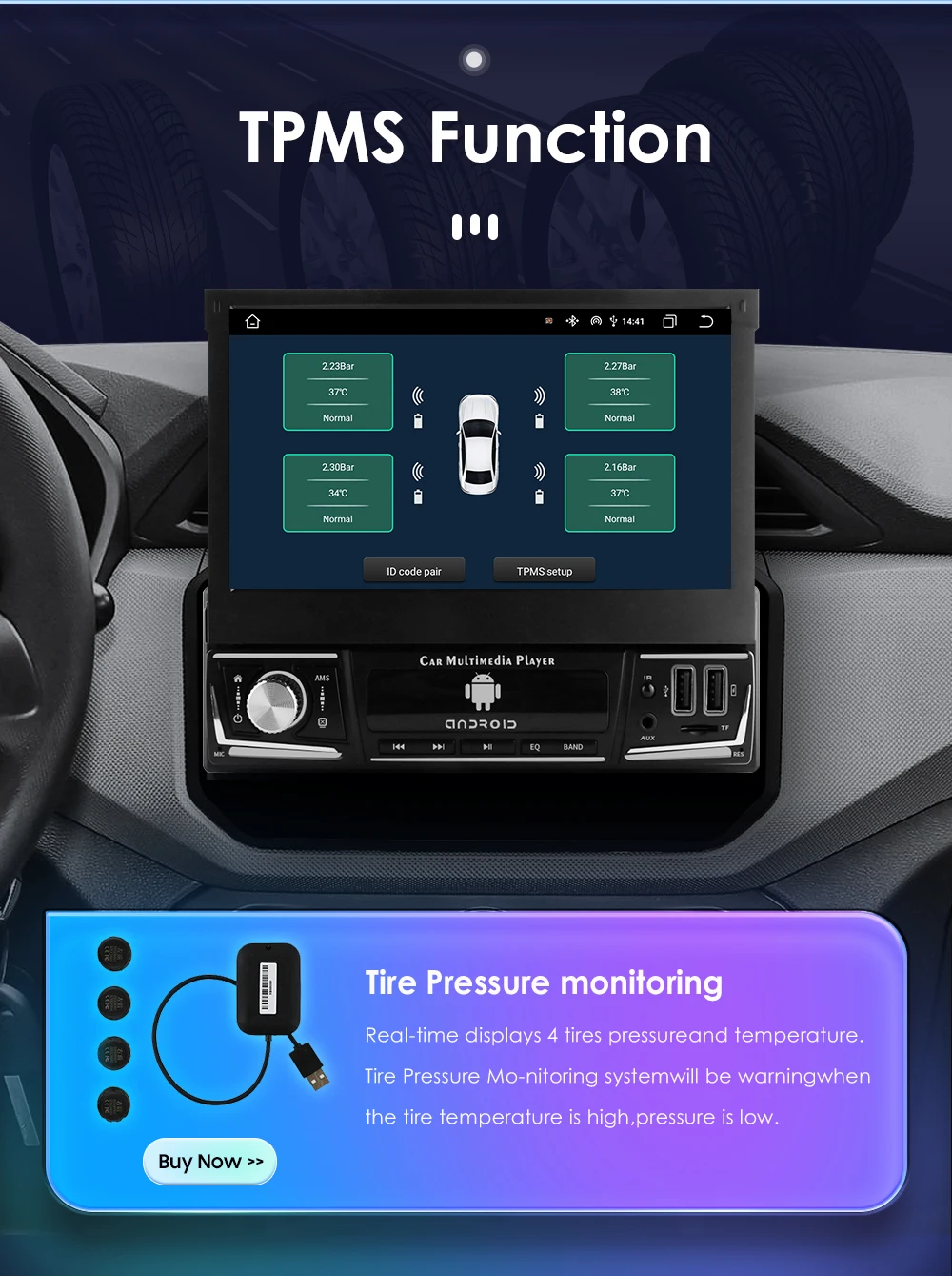 Hizpo 7 Inch Android Universal 1din Car Radio CarPlay GPS Navigation Intelligent Systems 1 Din Stereo Manual Retractable Screen