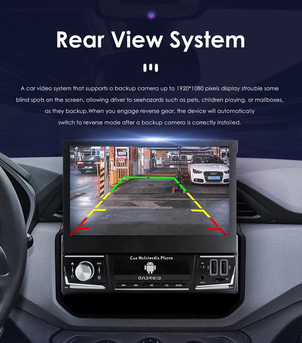 Hizpo 7 Inch Android Universal 1din Car Radio CarPlay GPS Navigation Intelligent Systems 1 Din Stereo Manual Retractable Screen