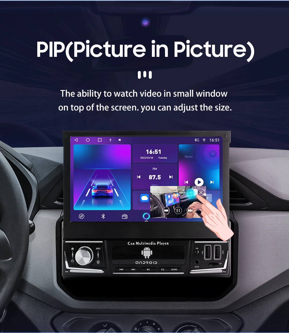 Hizpo 7 Inch Android Universal 1din Car Radio CarPlay GPS Navigation Intelligent Systems 1 Din Stereo Manual Retractable Screen