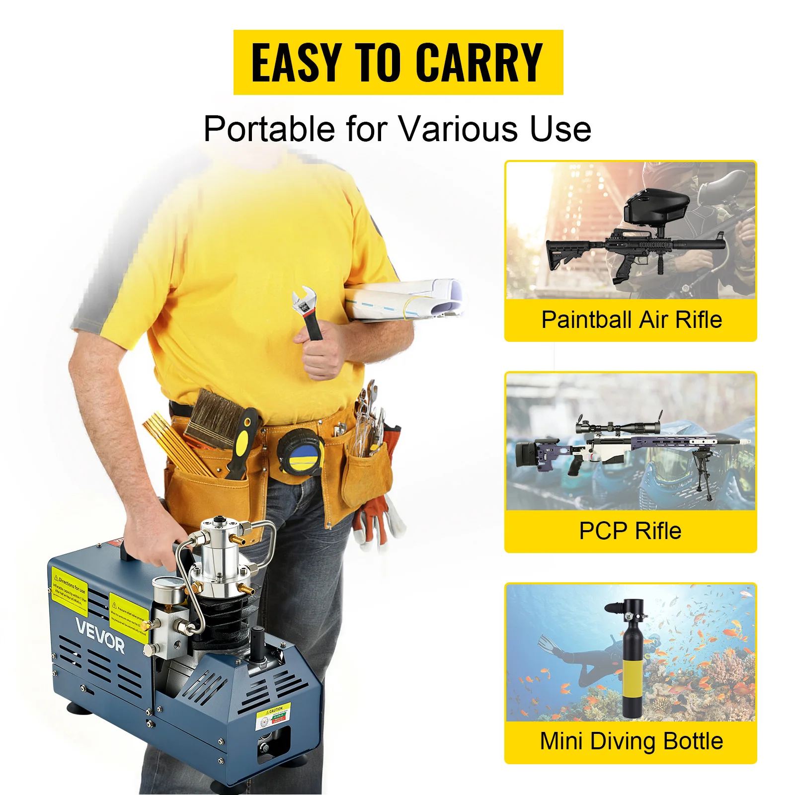 SucceBuy 1800W High Pressure PCP Air Compressor Pump 4500PSI/30MPA/300BAR 220V Manual Stop for Paintball Air Rifle Diving Bottle