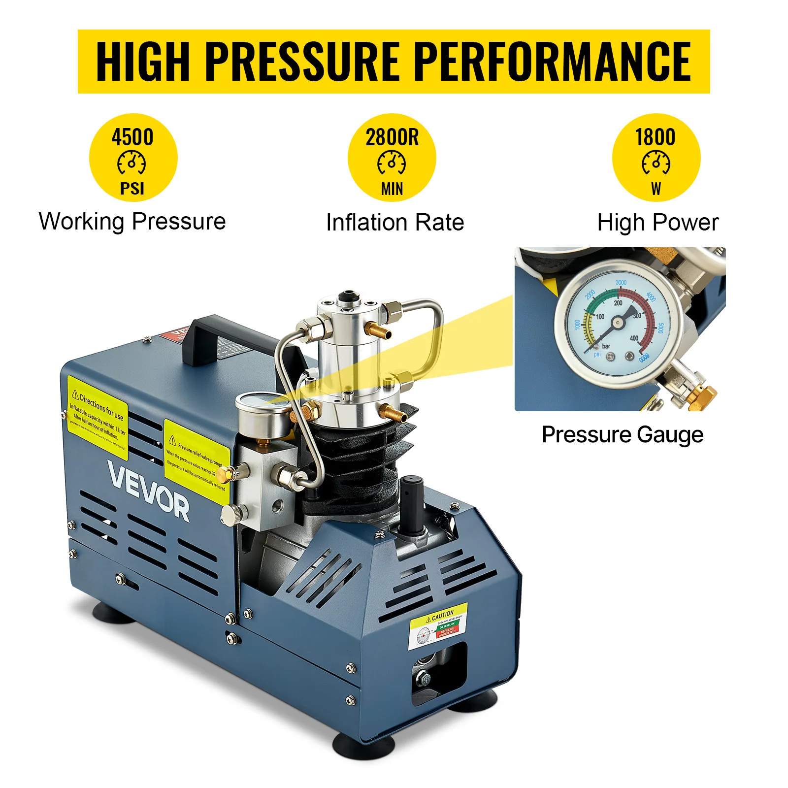 SucceBuy 1800W High Pressure PCP Air Compressor Pump 4500PSI/30MPA/300BAR 220V Manual Stop for Paintball Air Rifle Diving Bottle