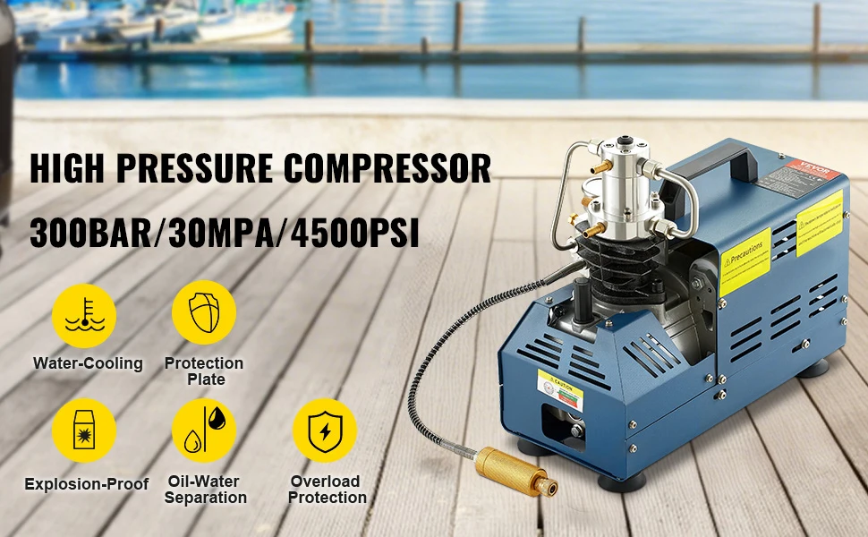SucceBuy 1800W High Pressure PCP Air Compressor Pump 4500PSI/30MPA/300BAR 220V Manual Stop for Paintball Air Rifle Diving Bottle