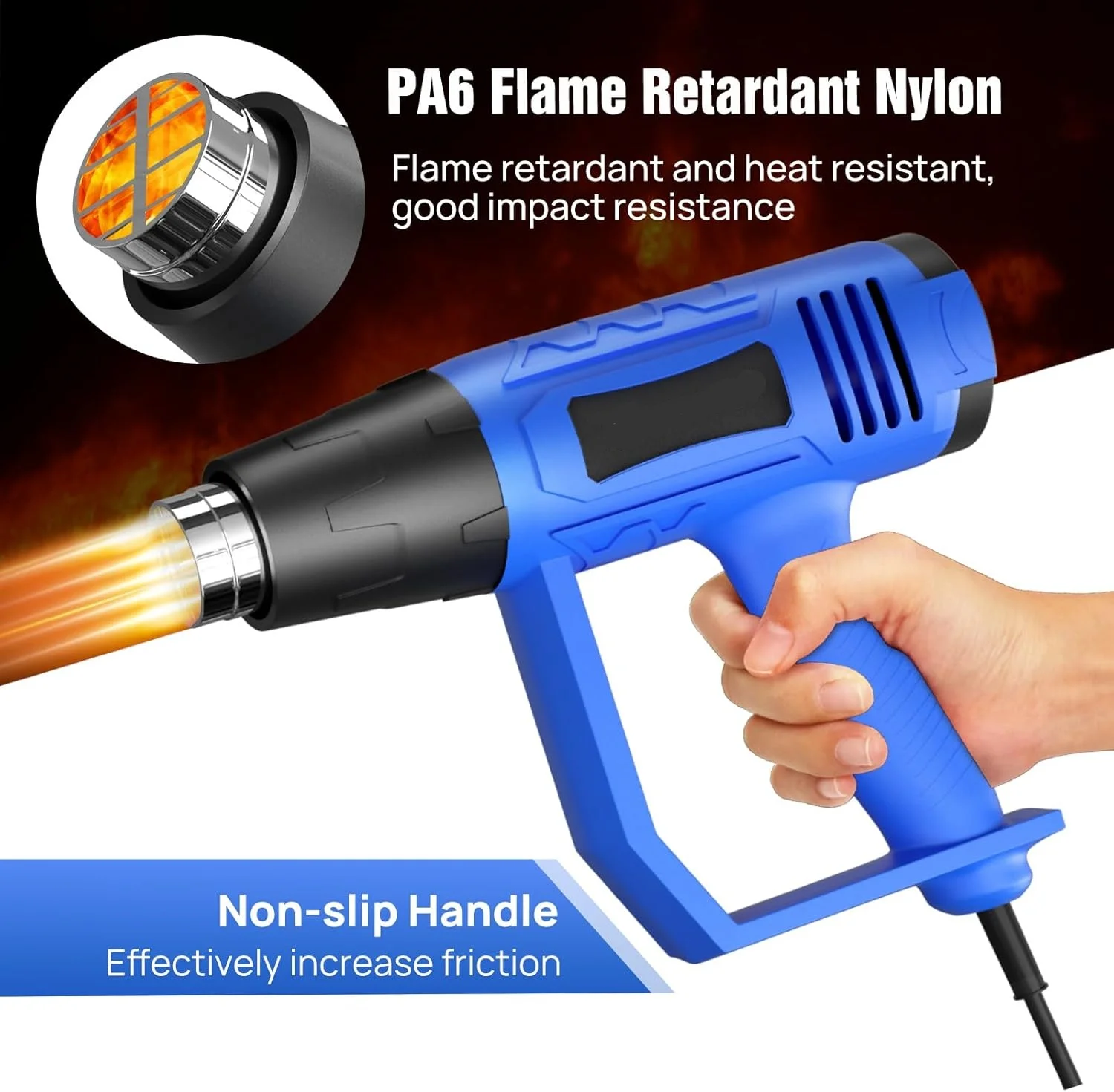 BRIEFNESS Electric Heat Gun Kit 2 temperature modes (300/600°C) Stripping Paint Defrosting and Shrinking Tubing 3 Nozzles
