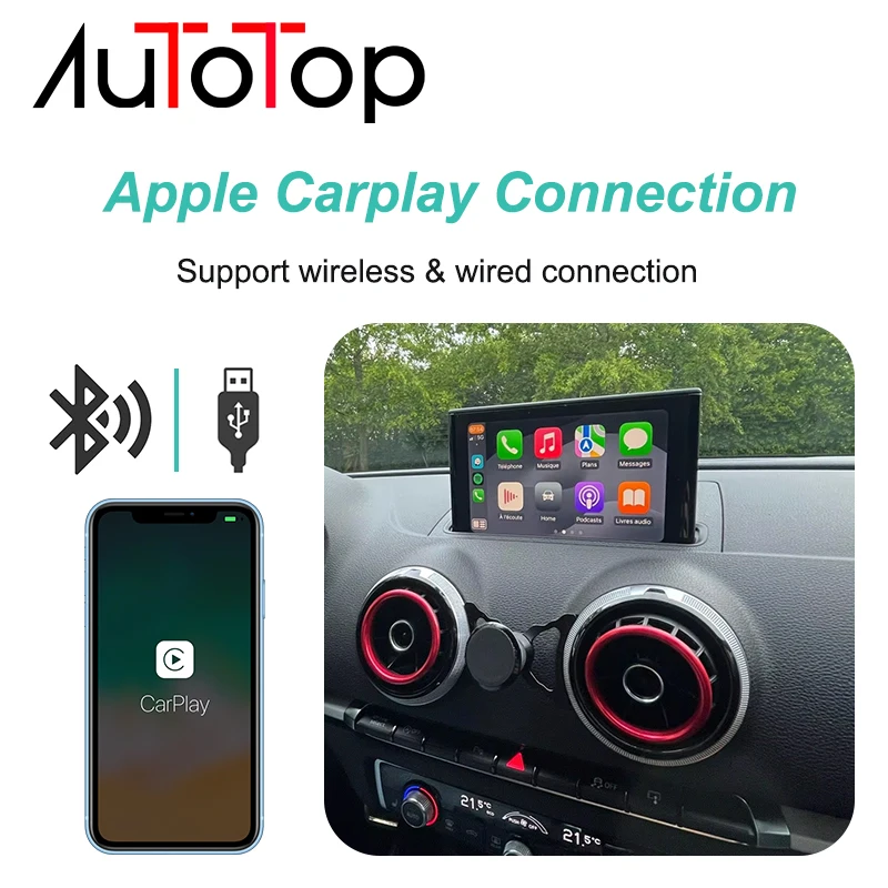 AUTOTOP Wireless Carplay Android Auto Mirror Link Module Box For Audi A3 8V Q2 2013-2018 MIB System Interface Decoder Retrofit