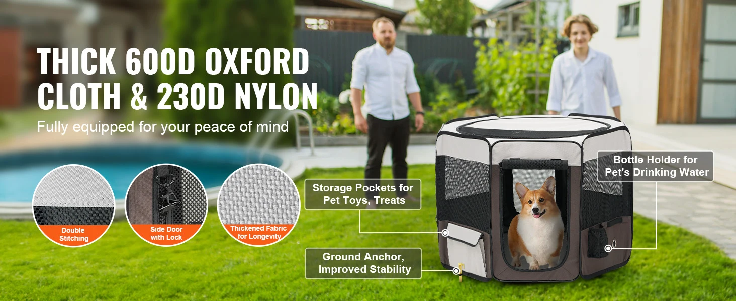 SucceBuy Foldable Pet Playpen 36 in Portable Dog Playpen Crate Kennel for Puppy Dog Premium 600D Oxford Cloth Removable Zipper
