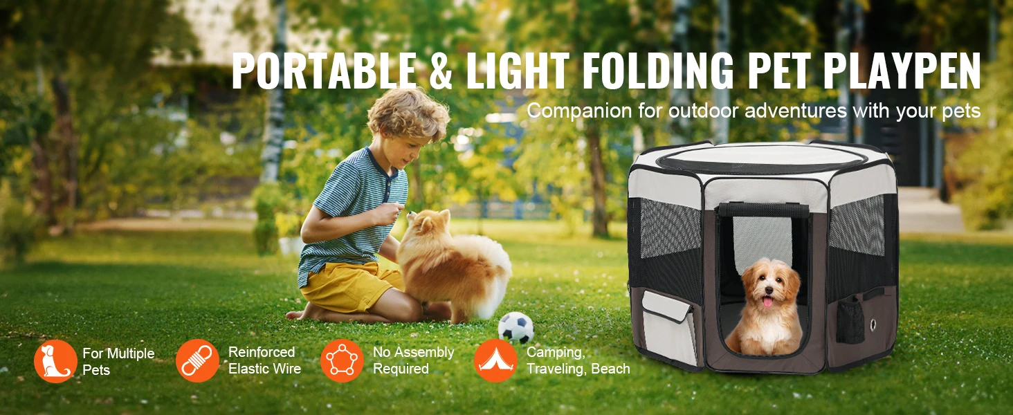 SucceBuy Foldable Pet Playpen 36 in Portable Dog Playpen Crate Kennel for Puppy Dog Premium 600D Oxford Cloth Removable Zipper