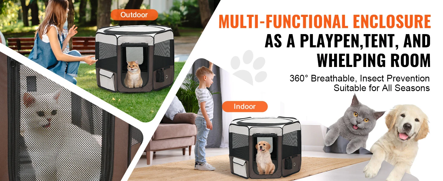 SucceBuy Foldable Pet Playpen 36 in Portable Dog Playpen Crate Kennel for Puppy Dog Premium 600D Oxford Cloth Removable Zipper