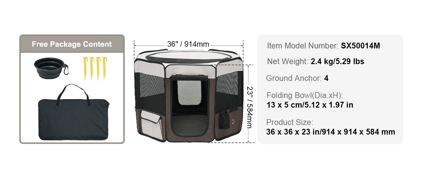 SucceBuy Foldable Pet Playpen 36 in Portable Dog Playpen Crate Kennel for Puppy Dog Premium 600D Oxford Cloth Removable Zipper