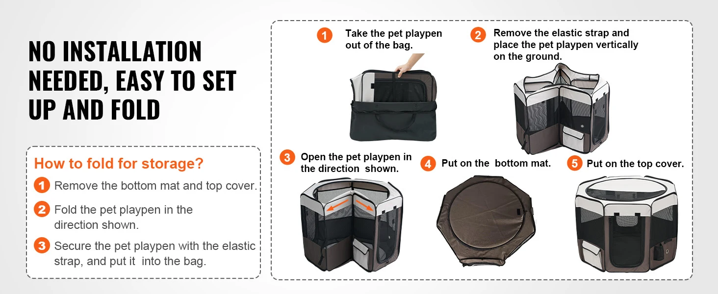 SucceBuy Foldable Pet Playpen 36 in Portable Dog Playpen Crate Kennel for Puppy Dog Premium 600D Oxford Cloth Removable Zipper