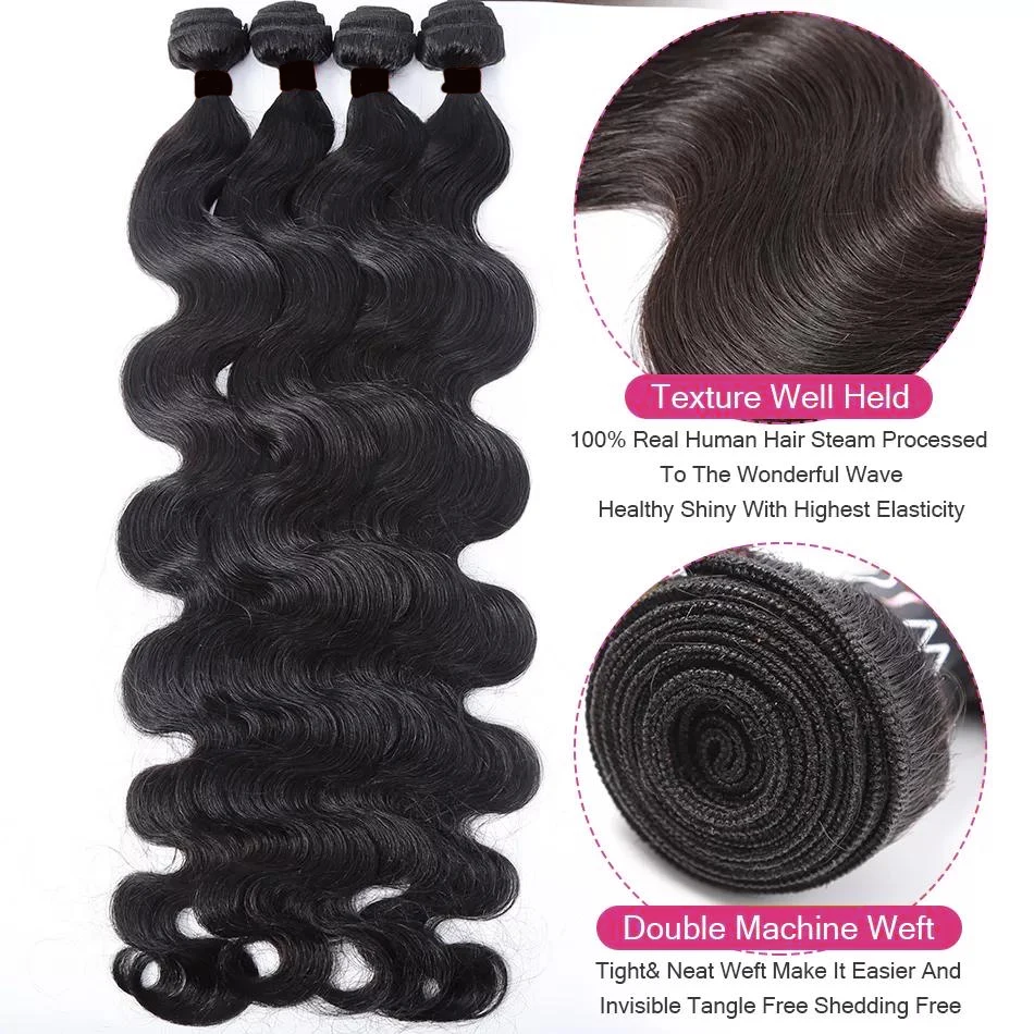 Body Wave Lace Closure With Hair Bundles 100% Human Bundle With 4X4 5X5 Transparent Lace Closure Remy Hair Weave Extensions