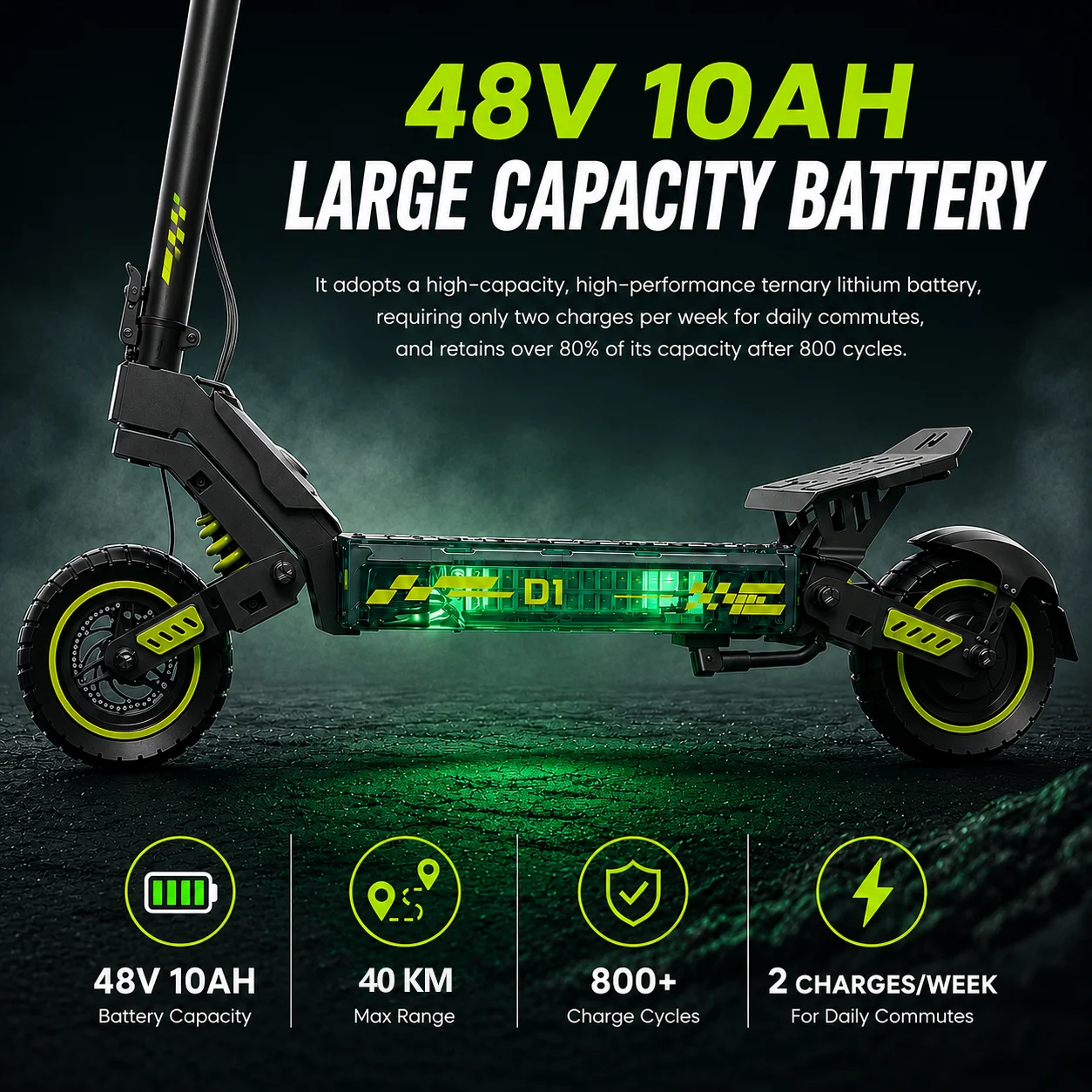 10 Inch Electric Scooter 48V 10Ah 40km Long Range Swing-arm Suspension Foldable Off-Road Electric kick Scooters