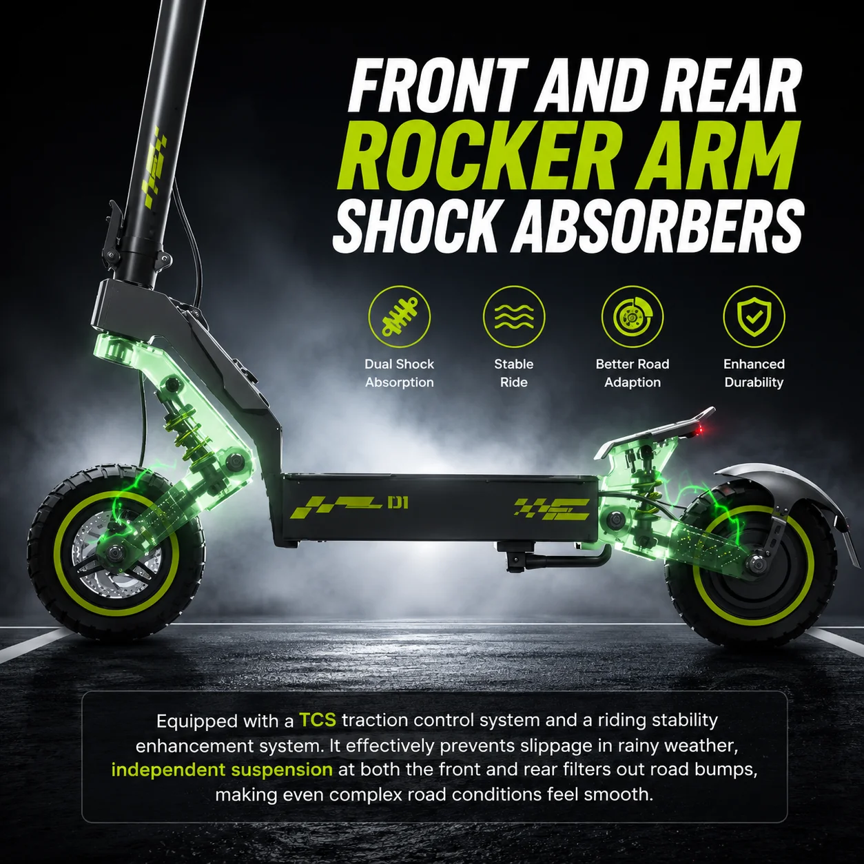 10 Inch Electric Scooter 48V 10Ah 40km Long Range Swing-arm Suspension Foldable Off-Road Electric kick Scooters