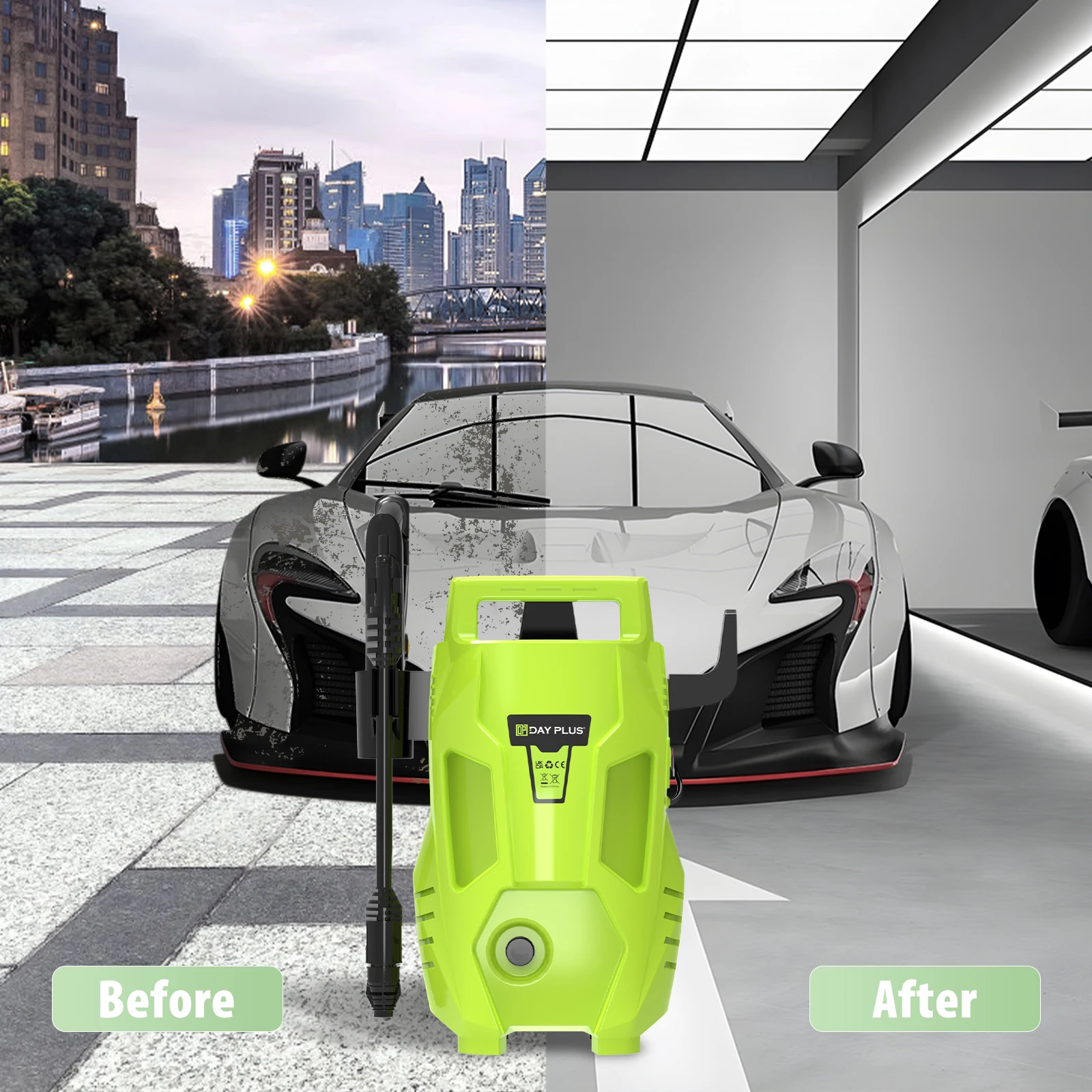 DayPlus 5000W High Pressure Washer Portable Jet Wash Car Patio Garden Driveway Cleaner Machine Wash Patio Floor, 350Bar/5000PSI