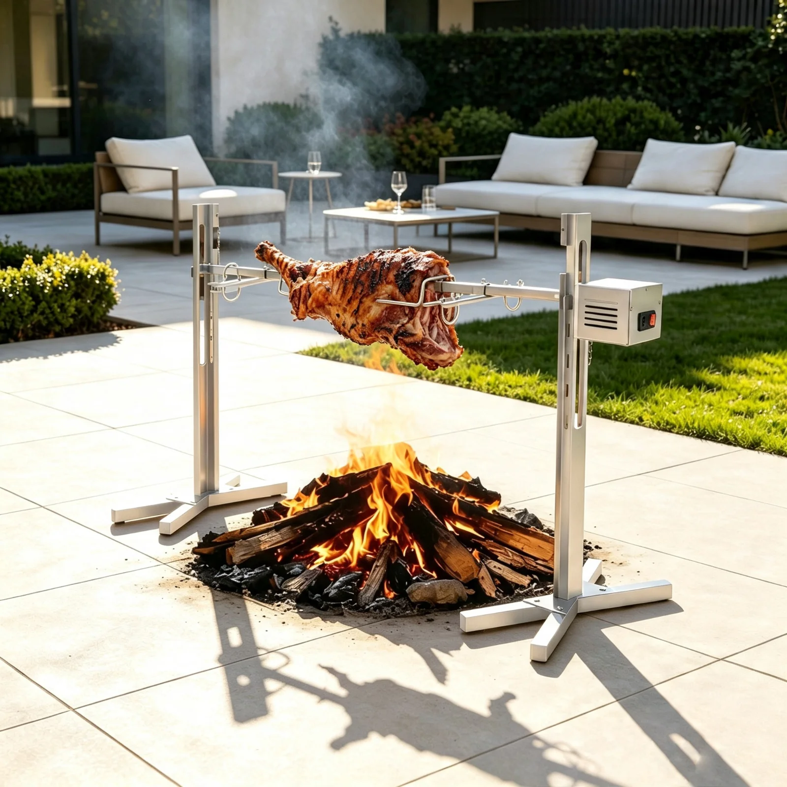 Universal Stainless Steel Suckling Pig Grill Electric BBQ Barbecue with Motor 220V Complete with Skewer And Meat Forks