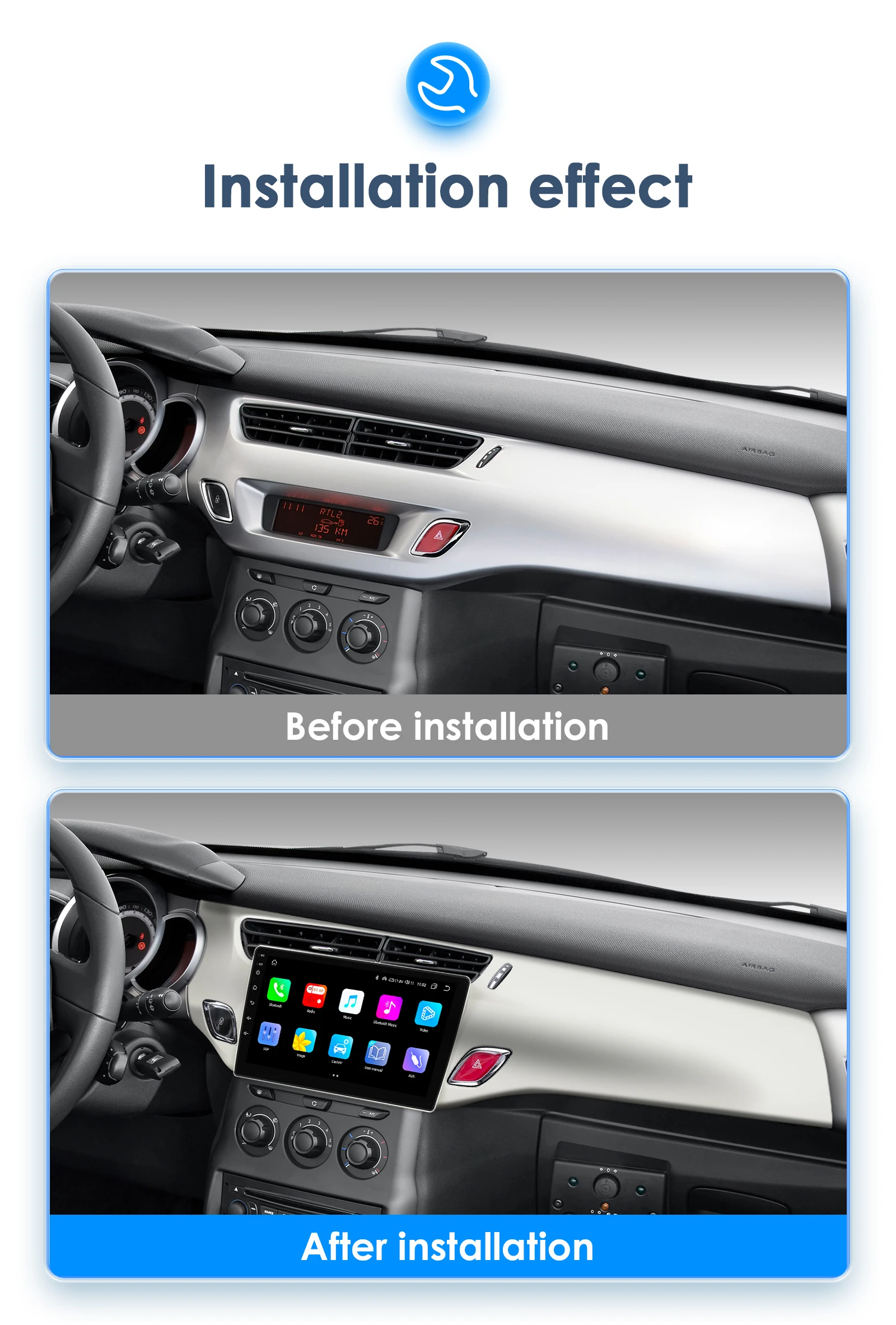 2Din Android 13 Car Radio For Citroen C3 DS3 2010-2016 Car Multimedia Player Navi GPS 4G Wireless CarPlay intelligent autoradio