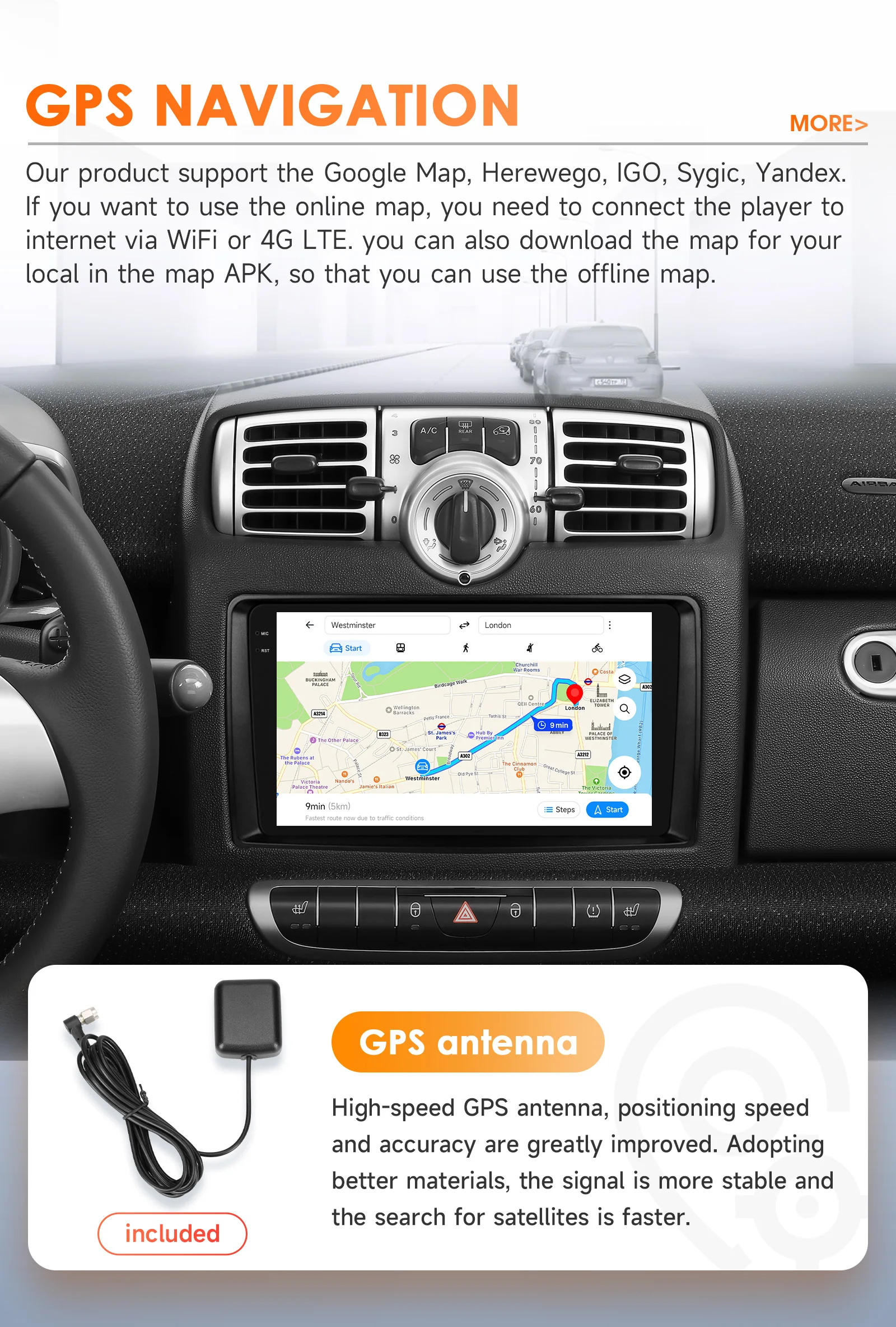 Hizpo 9" Smart Car Systems Radio For Smart Fortwo 451 2005 - 2010 4G Multimedia Player GPS 2din Autoradio Carplay Android Auto