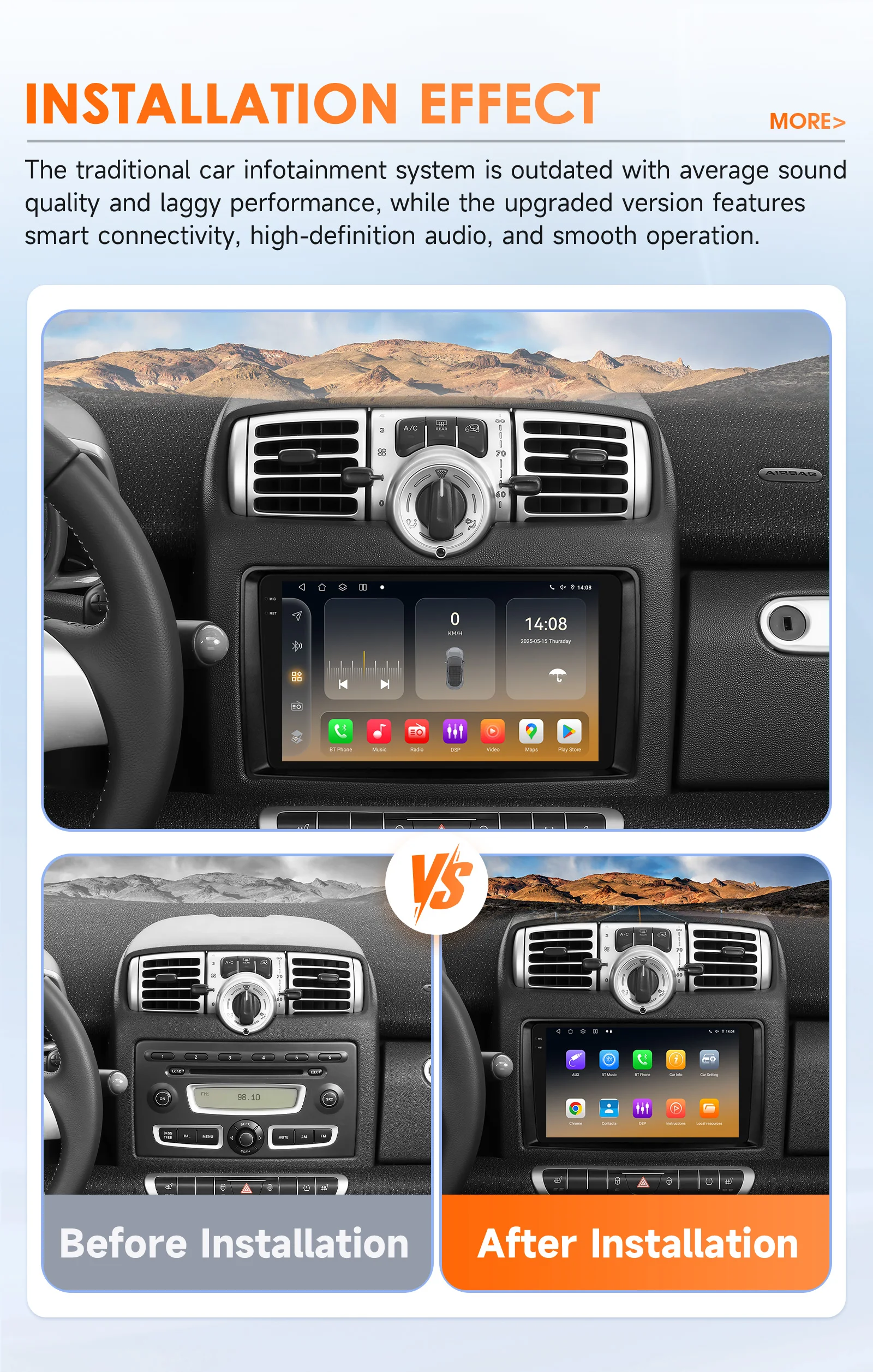 Hizpo 9" Smart Car Systems Radio For Smart Fortwo 451 2005 - 2010 4G Multimedia Player GPS 2din Autoradio Carplay Android Auto