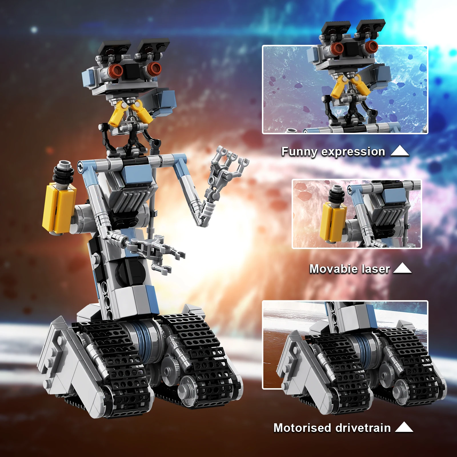 369PCS Johnnyed 5 Robot Building Blocks Set Astroed Mecha Shorted-Circuit Sci-Fi Comedy Movie Explore Bricks Gifts for Kids