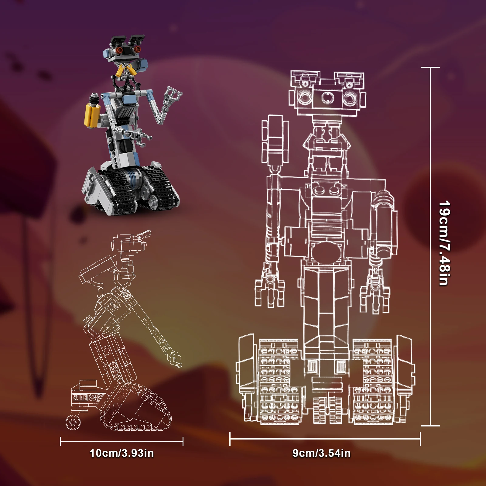 369PCS Johnnyed 5 Robot Building Blocks Set Astroed Mecha Shorted-Circuit Sci-Fi Comedy Movie Explore Bricks Gifts for Kids