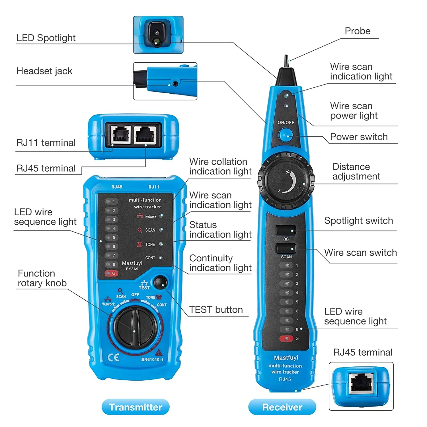 BSIDE FWT11 High Quality RJ11 RJ45 Cat5 Cat6 Telephone Wire Tracker Tracer Toner Ethernet LAN Network Cable Tester Line Finder