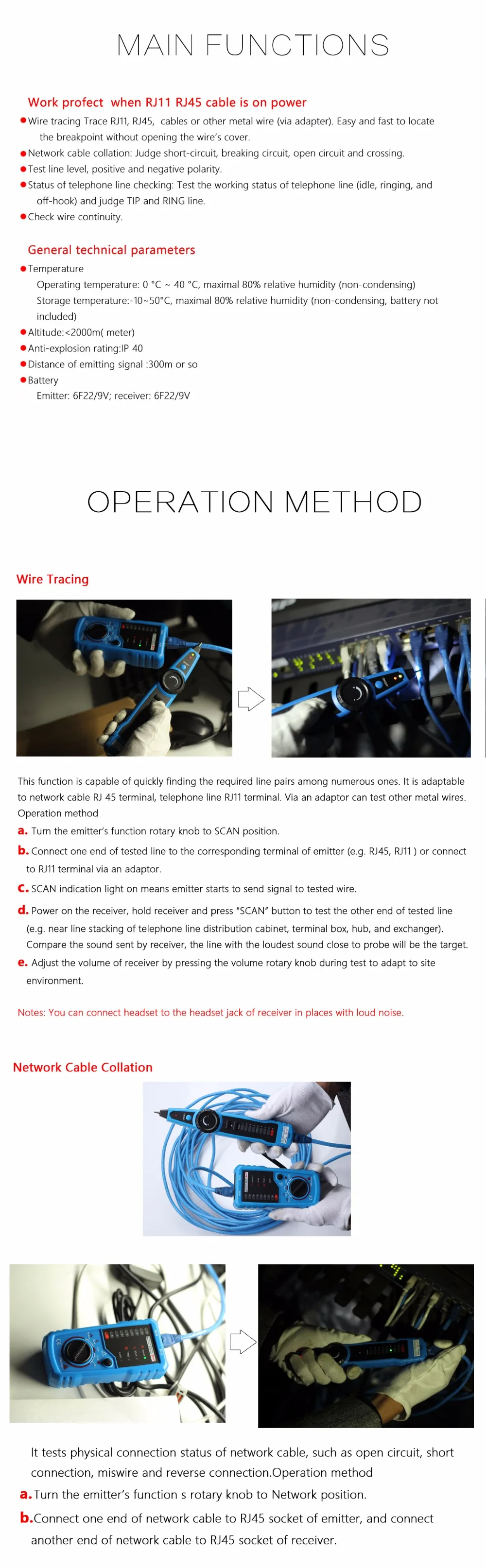 BSIDE FWT11 High Quality RJ11 RJ45 Cat5 Cat6 Telephone Wire Tracker Tracer Toner Ethernet LAN Network Cable Tester Line Finder