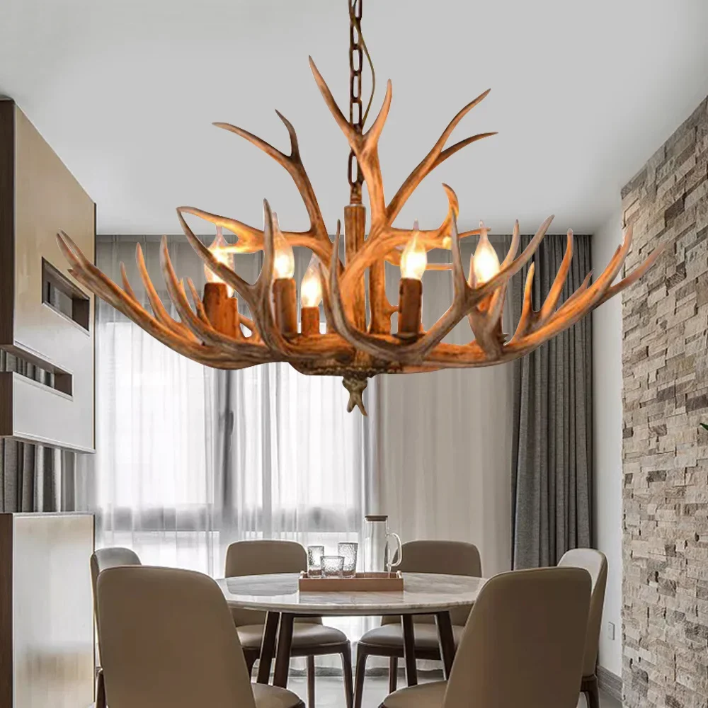 Vintage Antler LED Chandelier Light Retro Deer Horn Restaurant Pendant Lamp LOFT Deer Horn Hanglamp