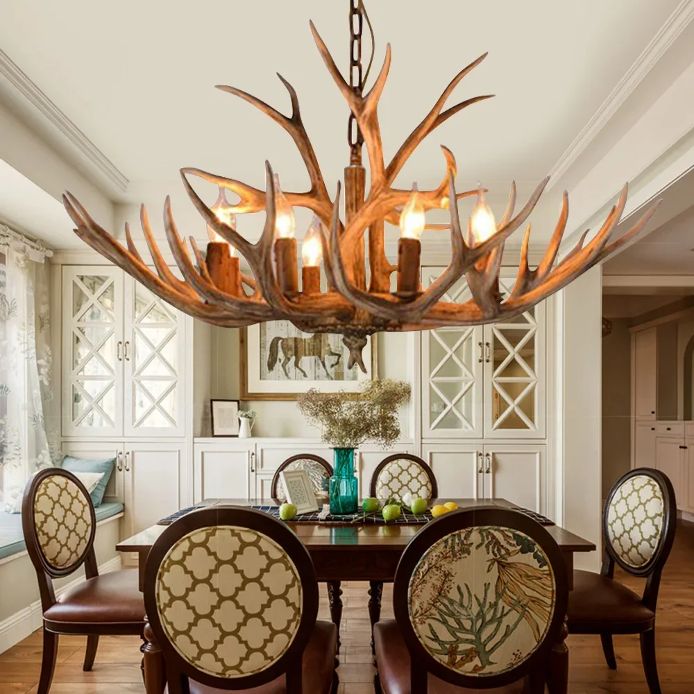 Vintage Antler LED Chandelier Light Retro Deer Horn Restaurant Pendant Lamp LOFT Deer Horn Hanglamp