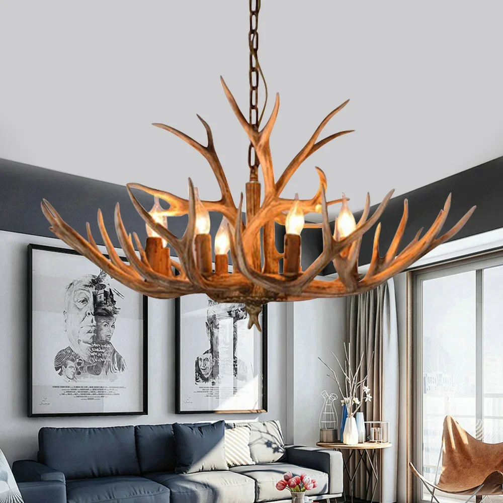 Vintage Antler LED Chandelier Light Retro Deer Horn Restaurant Pendant Lamp LOFT Deer Horn Hanglamp
